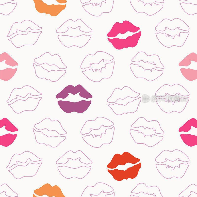 Lips seamless pattern in various colors. Background for Valentine's Day